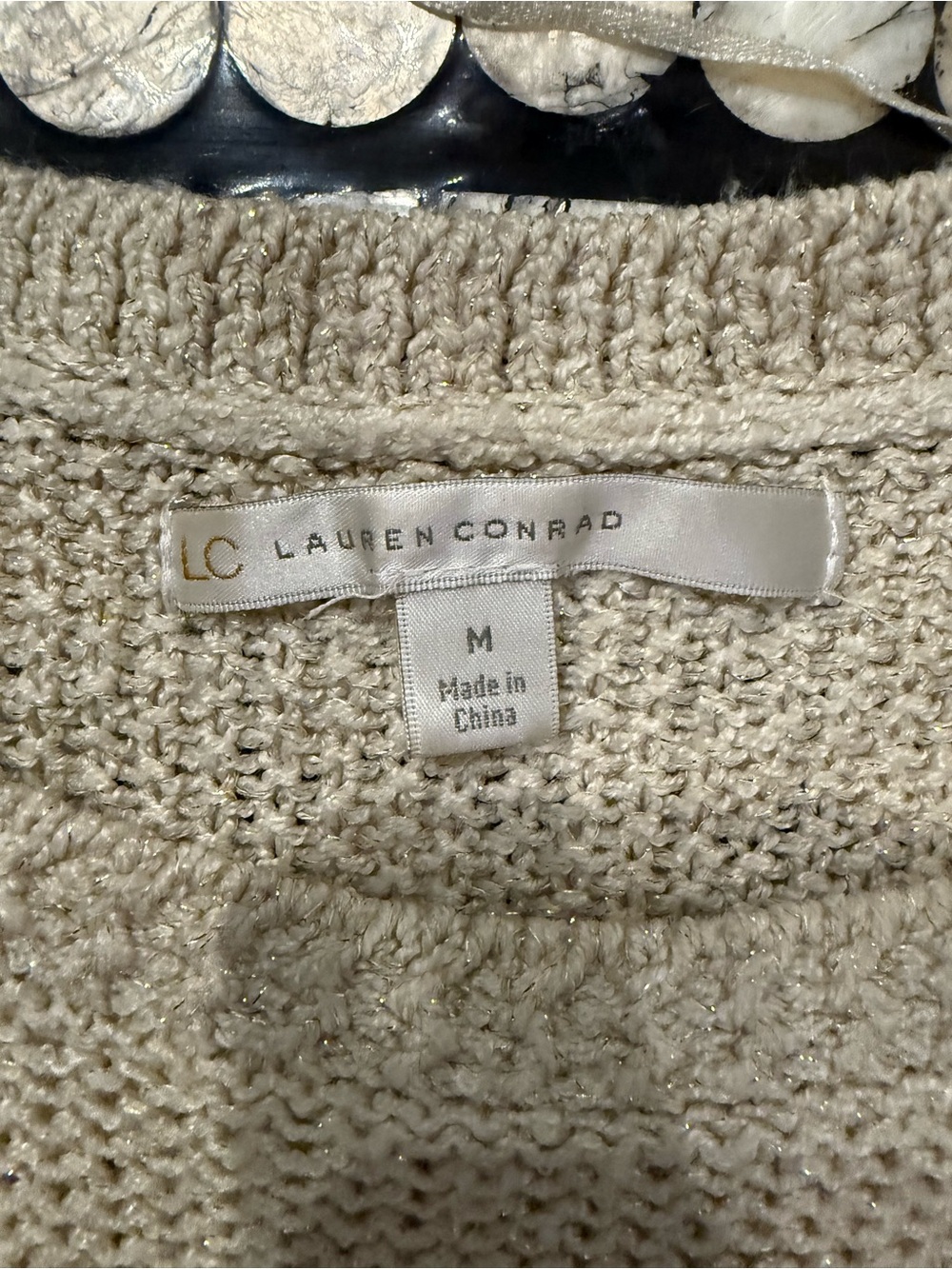 LC Lauren Conrad Cream Crewneck Sweater with Black Bow Accent - Picture 2 of 7
